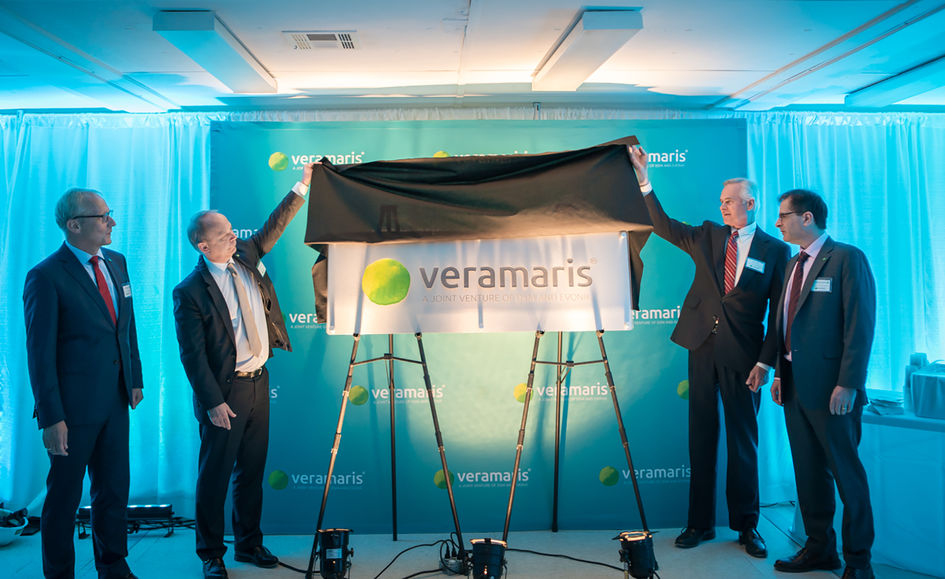 Veramaris celebrated half-time for its algal oil plant in Blair, Nebraska, as construction is on schedule: Reiner Beste (Evonik), Christoph Goppelsroeder (DSM), Lieutenant Governor of Nebraska Mike Foley, and Karim Kurmaly (Veramaris).