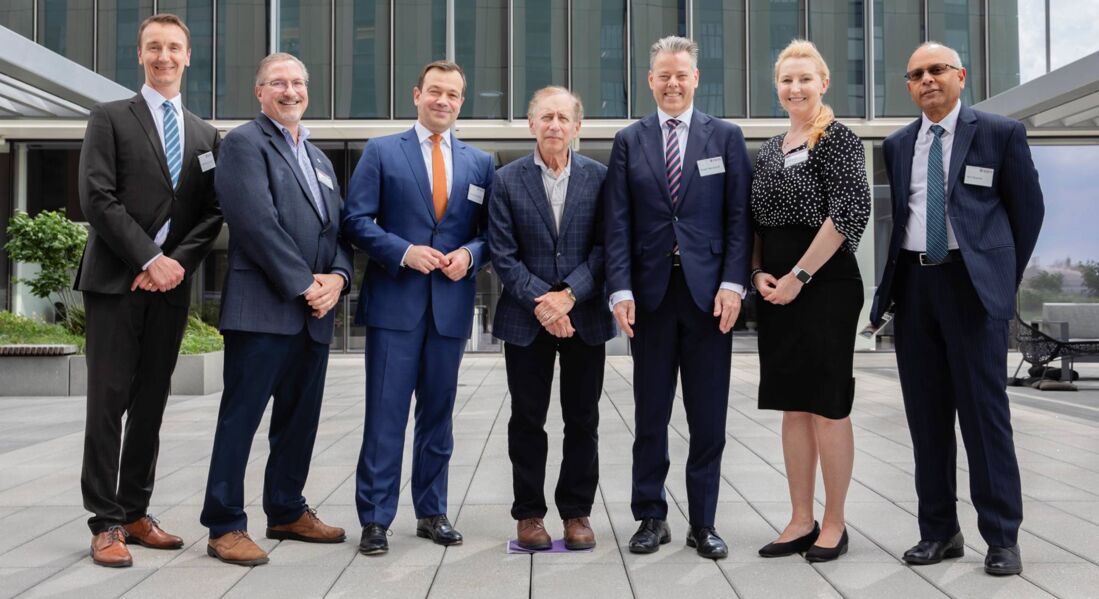 Representatives of Evonik, the Commonwealth of Massachusetts, and the Massachusetts Institute of Technology (MIT) after the opening of Evonik Creavis’ Innovation Satellite in Cambridge, Mass., June 26, 2024.